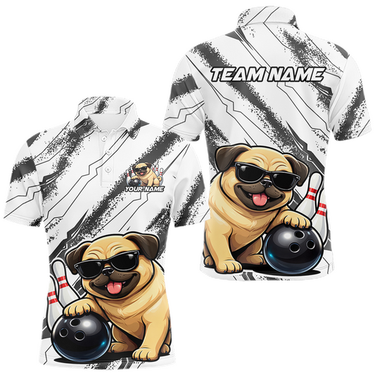 Maxcorners Funny Pug Dog Bowling Team Shirt for Men Custom Bowling Jersey Polo & 1/4-Zip Bowling Unisex LM1104