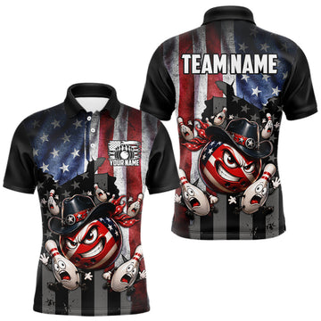 Maxcorners Custom American Flag Cowboy Bowling Shirt for Men Bowling Team Jersey Polo & Quarter-Zip Outfit