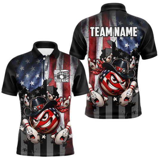 Maxcorners Custom American Flag Cowboy Bowling Shirt for Men Bowling Team Jersey Polo & Quarter-Zip Outfit