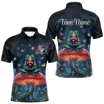 Maxcorners Custom Zen Frog Bowling Shirt for Men Meditation Style Bowling Jersey Polo & 1/4-Zip LM2704