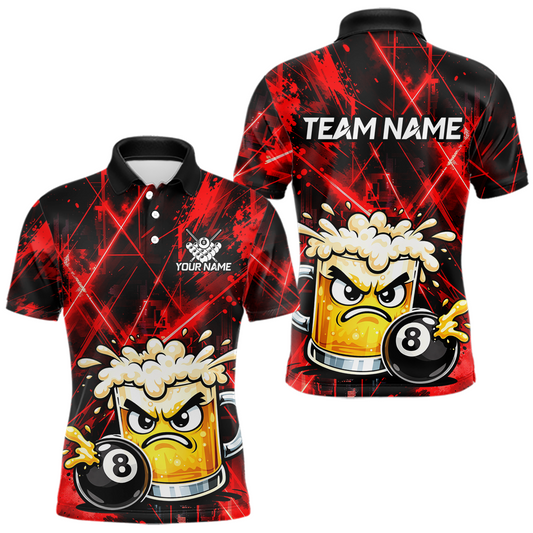 Maxcorners Custom Red Funny Beer Billiard Shirt for Men Billiard Jersey 8 Ball Pool Shirt Outfit