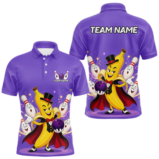 Maxcorners Custom Funny Wizard Banana Bowling Team Shirt for Men Bowling Jersey Outfit Polo & Quarter-Zip LM1406