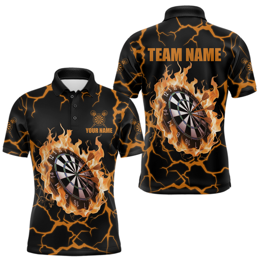 Maxcorners Custom Orange Flame Dart Shirt for Men Dart Jersey for Team Dart Gift Polo & 1/4 Zip