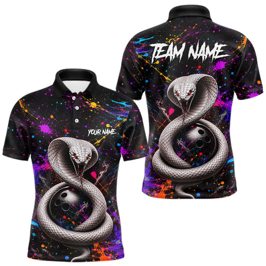 Maxcorners Custom White Snake Bowling Team Shirt for Men Colorful Bowling League Jersey Outfit Polo & Quarter-Zip LM1406