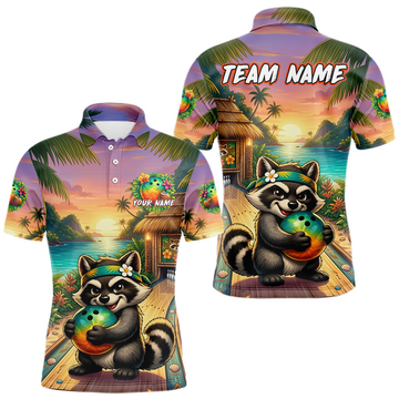 Maxcorners Floral Raccoon Bowling Shirt for Men Custom Bowling Team Jersey Polo & Quarter-Zip LM2704