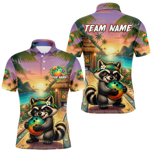Maxcorners Floral Raccoon Bowling Shirt for Men Custom Bowling Team Jersey Polo & Quarter-Zip LM2704