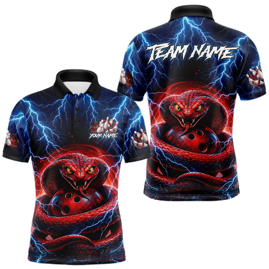Maxcorners Blue Lightning Thunder Red Snake Bowling Shirt for Men Custom Bowling Team Jersey Bowling Outfit LM2704
