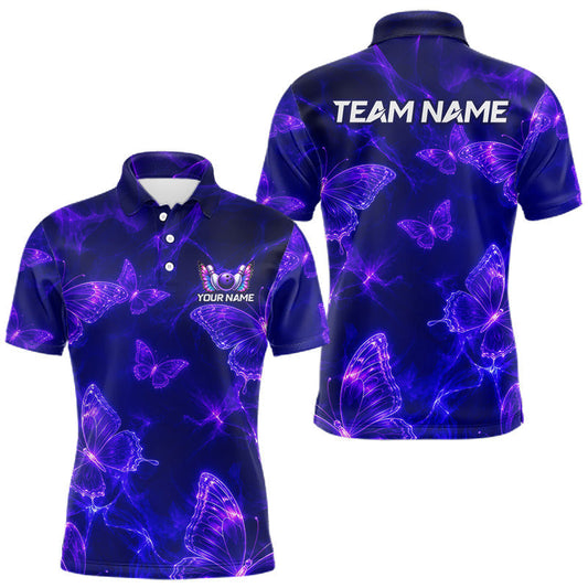 Maxcorners Custom Neon Purple Butterflies Bowling Team Jersey for Men Bowling Shirt Polo & Quarter Zip Outfit
