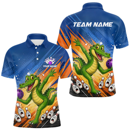 Maxcorners Custom Funny Alligator Bowling Team Shirt for Men Bowling League Jersey Polo & Quarter-Zip Bowling Outfit