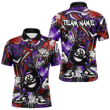Maxcorners Funny Red & Purple 8 Ball and Cue Billiards Shirt for Men Custom Pool Team Jersey Billiard Player Gift, Team Jersey Polo & Quarter Zip LM2607
