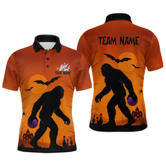 Maxcorners Custom Sasquatch Halloween Bowling Shirt for Men Orange Bowling Jersey Outfit Polo & 1/4 Zip Shir LM1809