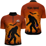 Maxcorners Custom Sasquatch Halloween Bowling Shirt for Men Orange Bowling Jersey Outfit Polo & 1/4 Zip Shir LM1809