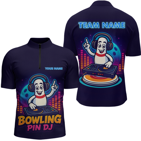 Maxcorners Funny Bowling Pins Music Shirt Custom Neon Bowling Jersey for Men Polo & 1/4 Zip Bowling Gift LM1610
