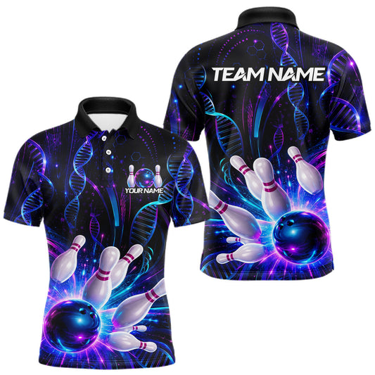 Maxcorners Neon DNA Strike Bowling Shirt Custom Bowling Jersey for Men Polo & Quarter-Zip LM2405