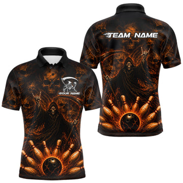 Maxcorners Custom Skeleton Bowling Shirt for Men, Skull Bowling Team Jersey, Halloween Gift LM2607