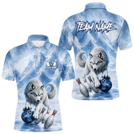 Maxcorners Custom Arctic Wolf Bowling Team Shirt Ice Bowling Jersey League for Men Polo & Quarter-Zip LM2405
