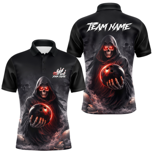 Maxcorners Personalized Grim Reaper Bowling Team Shirt for Men Bowling Jersey Polo & 1/4-Zip Bowling Outfit