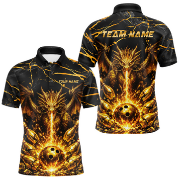 Maxcorners Custom Black and Gold Bowling Shirt Dragon Bowling Jersey League for Men Polo & 1/4-Zip Outfit