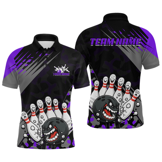 Maxcorners Custom Purple Funny Bowling Shirt Crazy Bowling Jersey Men Polo & 1/4 Zip Bowling Outfit LM2603