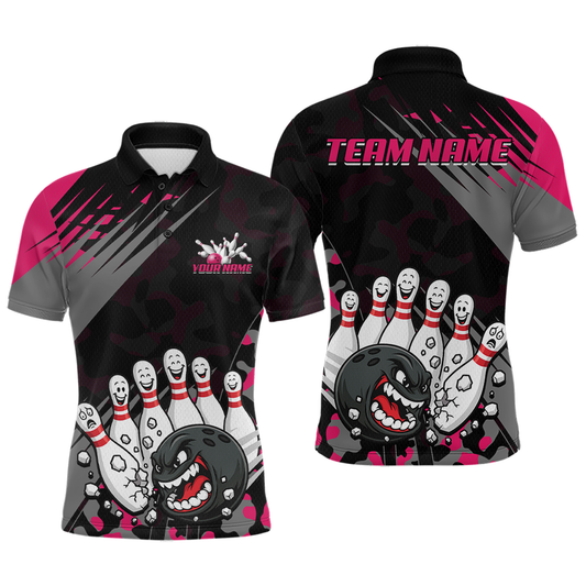 Maxcorners Custom Pink Funny Bowling Shirt Crazy Bowling Jersey Men Polo & 1/4 Zip Bowling Outfit LM2603