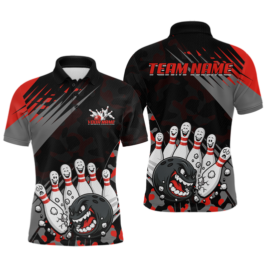 Maxcorners Custom Red Funny Bowling Shirt Crazy Bowling Jersey Men Polo & 1/4 Zip Bowling Outfit LM2603
