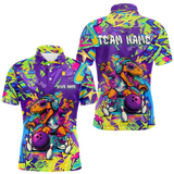 Maxcorners Custom Funny Graffiti Dinosaur Bowling Shirt Polo & 1/4 Zip Bowling Jersey for Men Bowling Outfit LM3010
