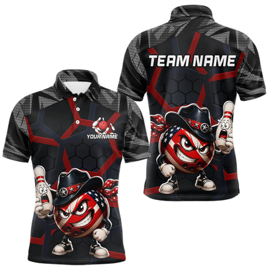 Maxcorners Custom Funny American Flag Bowling Shirt for Men Bowling Team Jersey Polo & 1/4 Zip Bowling Outfit LM2806