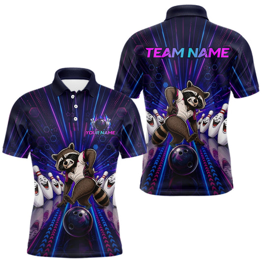 Maxcorners Custom Neon Funny Old Raccoon Bowling Shirt for Men Bowling Team Jersey Polo & 1/4 Zip Bowling Outfit LM2806