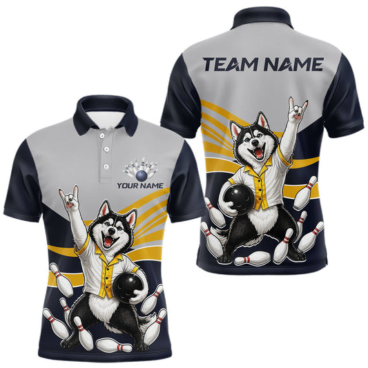 Maxcorners Custom Funny Husky Bowling Shirt for Men Bowling Team Jersey Polo & 1/4 Zip Bowling Outfit LM2806