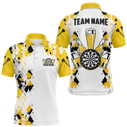 Maxcorners Custom Funny Beer Dart Shirt Argyle Dart Team Jersey for Men Dartboard Polo & Quarter-Zip Shirts LM1903