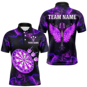 Maxcorners Custom Purple Flame Neon Dart Shirts Wings Dart Jersey Dartboard Shirt for Men LM1005