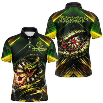 Maxcorners Yellow & Green Cobra Snake Dart Shirts for Men Custom Dart Team Jersey Polo & 1/4-Zip Dart Outfit LM1705