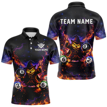 Maxcorners Custom Owl Witch Billiard Shirt for Men 8 Ball Billiard Jersey Pool Shirt Polo & 1/4 Zip Unisex LM2603