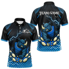 Maxcorners Custom Funny Blue Rhino Bowling Team Shirt for Men Bowling Jersey Polo, Quarter-Zip Outfit TU1711