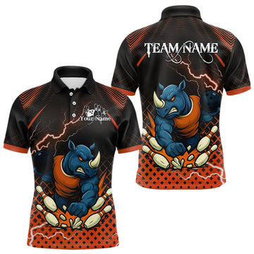 Maxcorners Custom Funny Orange Rhino Bowling Team Shirt for Men Bowling Jersey Polo, Quarter-Zip Outfit