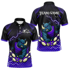 Maxcorners Custom Funny Purple Rhino Bowling Team Shirt for Men Bowling Jersey Polo, Quarter-Zip Outfit TU1711
