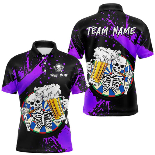 Maxcorners Custom Purple Skeleton Dart Jersey for Team Polo & 1/4 Zip Beer Dartboard Shirts Dart Jerseys Gift for Men LM2602