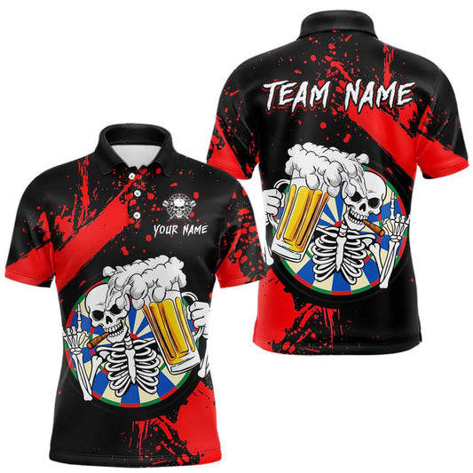 Maxcorners Custom Red Skeleton Dart Jersey for Team Polo & 1/4 Zip Beer Dartboard Shirts Dart Jerseys Gift for Men LM2602