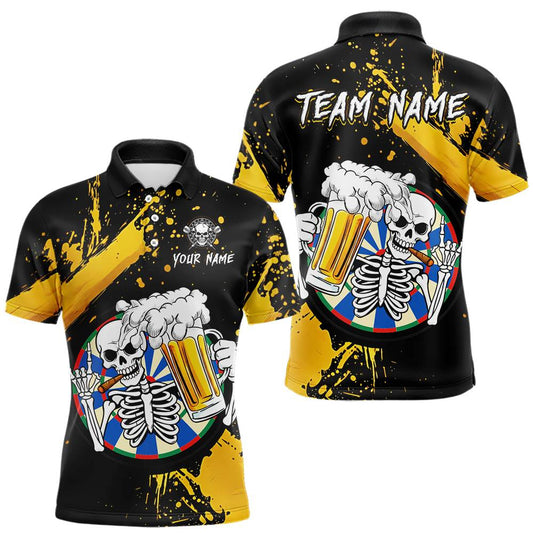 Maxcorners Custom Yellow Skeleton Dart Jersey for Team Polo & 1/4 Zip Beer Dartboard Shirts Dart Jerseys Gift for Men LM2602