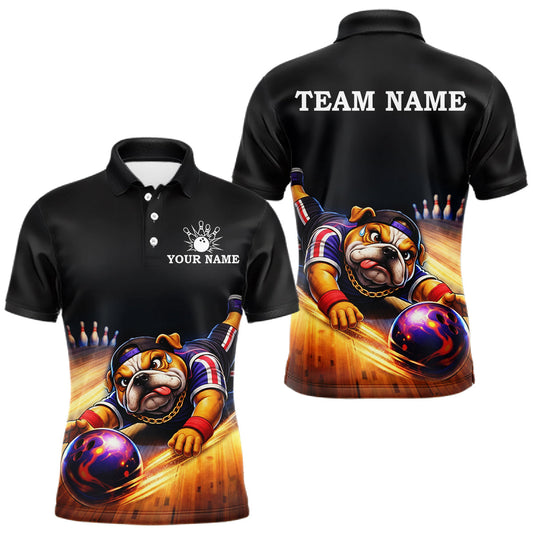 Maxcorners Funny Bulldog Bowling Shirt for Team Custom Polo & 1/4 Zip Bowling Jersey for Men