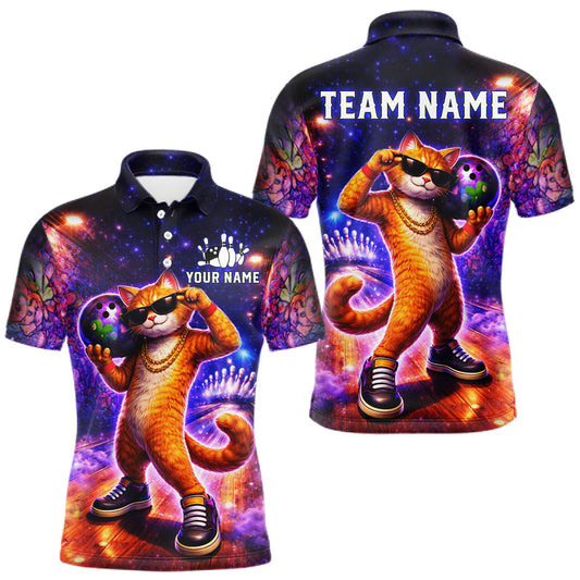 Maxcorners Custom Graffiti Funny Cat Bowling Shirt for Men Bowling League Jersey Polo & Quarter-Zip Bowling Outfit