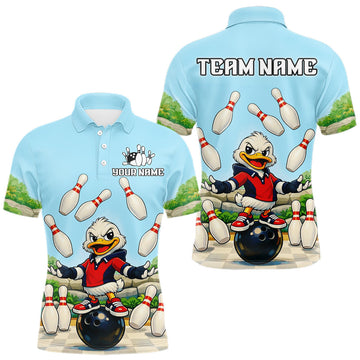 Maxcorners ersonalized Funny Duck Bowling Team Shirt for Men Bowling Jersey Performance Polo & 1/4-Zip