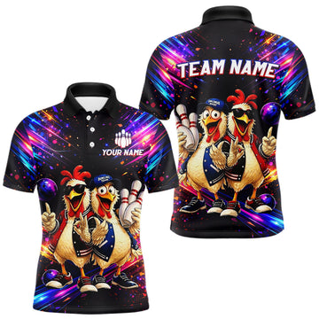 Maxcorners Custom Neon Funny Chicken Bowling Team Jersey for Men Bowling Shirt Bowling Tournament Polo & 1/4-Zip LM2603