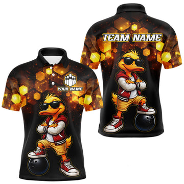 Maxcorners Custom Black & Gold Funny Duck Bowling Shirt for Men Bowling Jersey League for Couples
