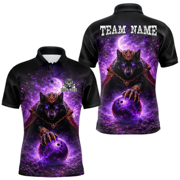 Maxcorners Personalized Night Realm King Wolf Bowling Shirt Crown Bowling Jersey for Men