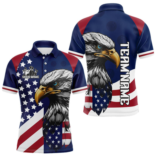 Maxcorners Custom US Flag Eagle Bowling Team Shirt for Men Bowling League Jersey Polo & Quarter-Zip LM2704