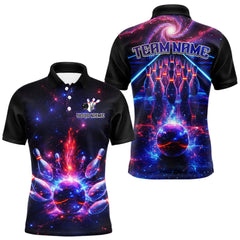 Maxcorners Personalized Galaxy Bowling Shirt Polo & 1/4-Zip for Men Bowling Jersey League LM2512