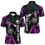 Maxcorners Custom Pink Skull Bowling Team Shirt for Men Polo & 1/4 Zip Bowling League Jersey Bowling Unisex LM3010