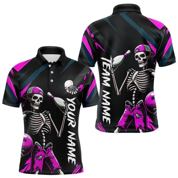 Maxcorners Custom Pink Skull Bowling Team Shirt for Men Polo & 1/4 Zip Bowling League Jersey Bowling Unisex LM3010