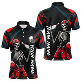 Maxcorners Custom Red Skull Bowling Team Shirt for Men Polo & 1/4 Zip Bowling League Jersey Bowling Unisex LM3010
